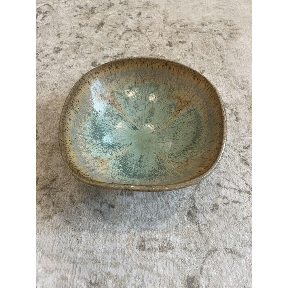 Beautiful Handmade Pottery‎ Bowl Green Beige & Purple